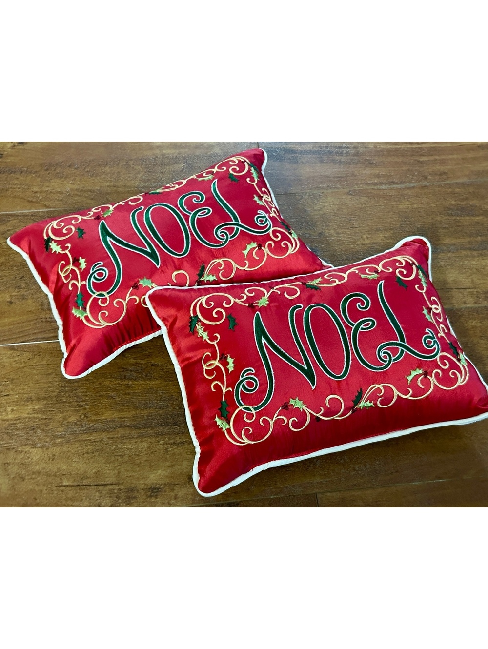 Set of 2 Red NOEL Embroidered Christmas Decorative Pillows